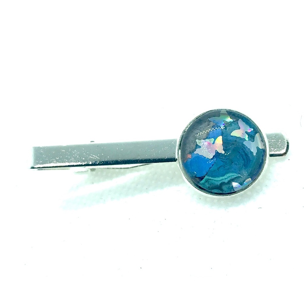 Tie clip pin silver plated 16mm handcrafted dome